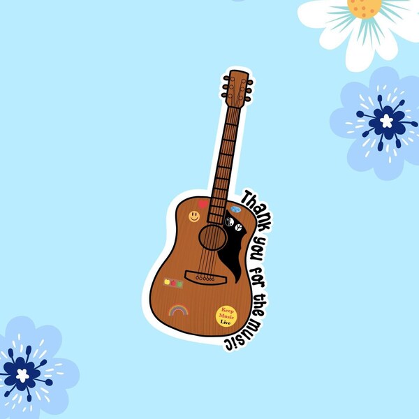 Thank You For The Music Guitar | Adventuringstickers | Music Sticker | Guitar Sticker | Patch Sticker | Mamma Mia | Song Sticker | Vinyl