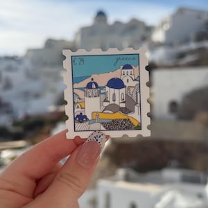 Timbro adesivo Grecia / Timbro adesivo da viaggio / Adesivi per avventure / Timbro adesivo impermeabile / Timbro greco / Timbro adesivo / Timbro adesivo Santorini /