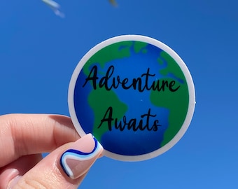 Adventure Awaits World Sticker | Adventuringstickers | Travel Stickers | Stickers | World Sticker | Waterproof Sticker | Adventure Sticker