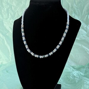Mystical Pearl Beaded Necklace | Seed Beads | Hand-made Necklace | Blue Necklace | Adjustable Necklace | Silver | Trendy | Pearl Necklace