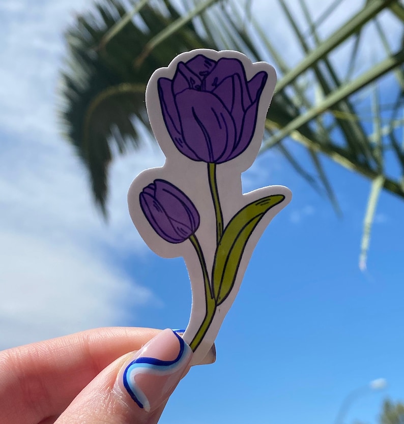 Purple Tulip Vinyl Sticker | Adventuringstickers | Stickers | Flower Sticker | Flower | Tulip Sticker | Vinyl | Cute Sticker | Flower Pack | image 1