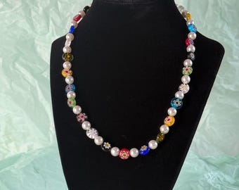 Collar de cuentas Millefiori / Collar de perlas / Cuentas Millefiori / Collar de cuentas / Collar ajustable / Moderno / Grueso / Millefiori