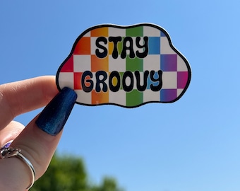 Pegatina Stay Groovy / Pegatinas de aventuras / Pegatina Groovy / Pegatina de vinilo / Pegatina retro / Colección de verano / Pegatina con cita / Cita