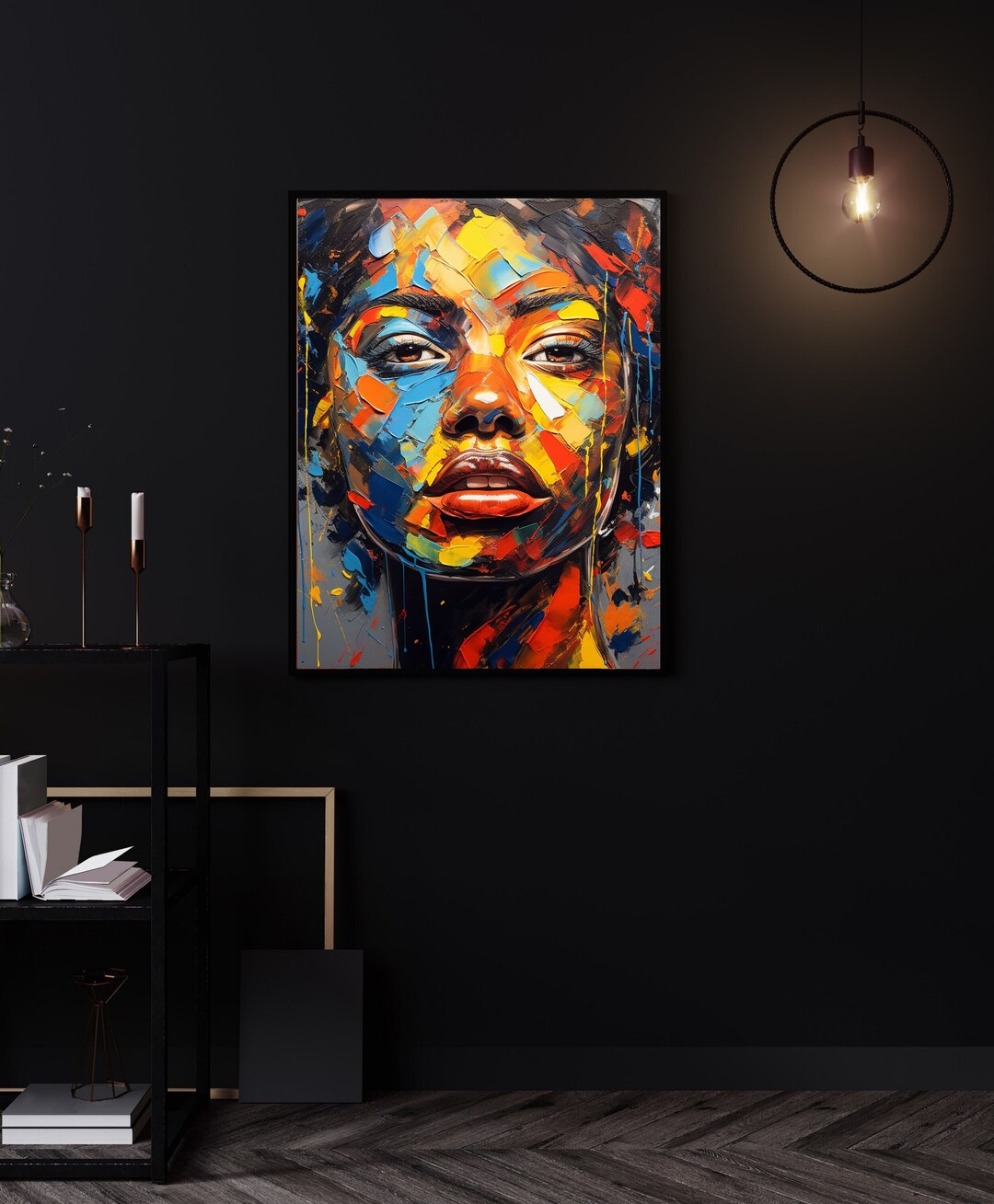 Vibrant Abstract Female Face Digital Art, Modern Woman Home Decor