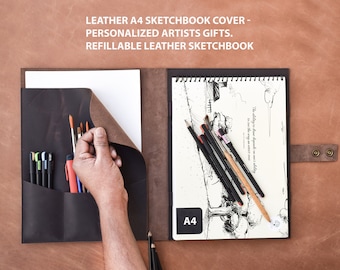 Personalized Leather A4 Sketchbook Cover: Refillable Artist Portfolio