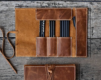 Personalized Leather Pencil Roll: Pen & Tool Organizer