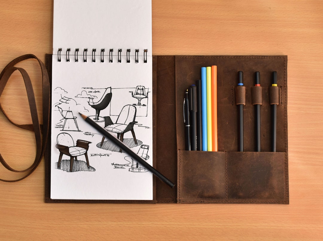Drawing sketchbook Refillable leather sketchpad drawing 