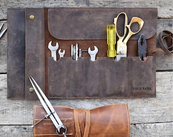 Personalized Leather Tool Roll, Custom Tool Organizer, Gift for Him, Christmas gift
