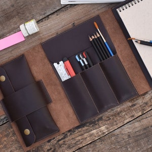 Funda de cuero para cuaderno de bocetos hecha a mano: Bloc de bocetos de artista personalizado