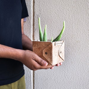 Set of 2 Handmade Leather Plant Pot: Home & Office Decor