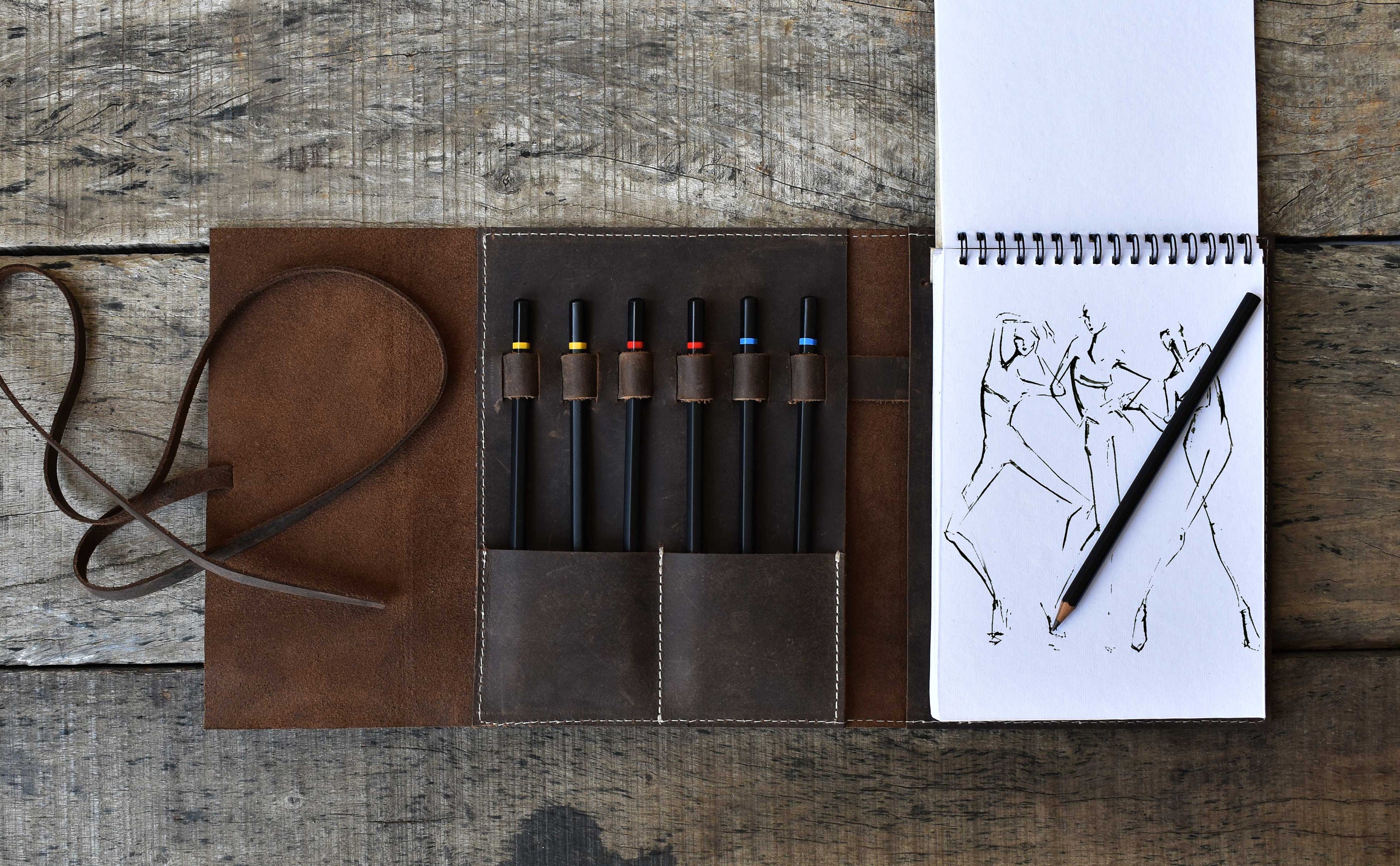 Drawing Sketchbook, Refillable Leather Sketchpad Drawing Pencil