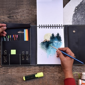 Copertina in pelle per album da disegno A5: regalo personalizzato per artisti, ricaricabile