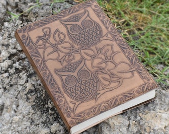 Handmade Leather owl Journal Notebook or Sketchbook /vintage Brown,natural paper