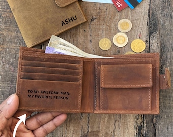 Personalized Leather RFID Wallet, Engraved Leather Custom Wallet, Anniversary Gift For Him, Husband, Boyfriend, Men, Father, Dad, Christmas