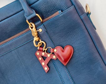 Personalized Leather Initial Bag Charm & Keychain