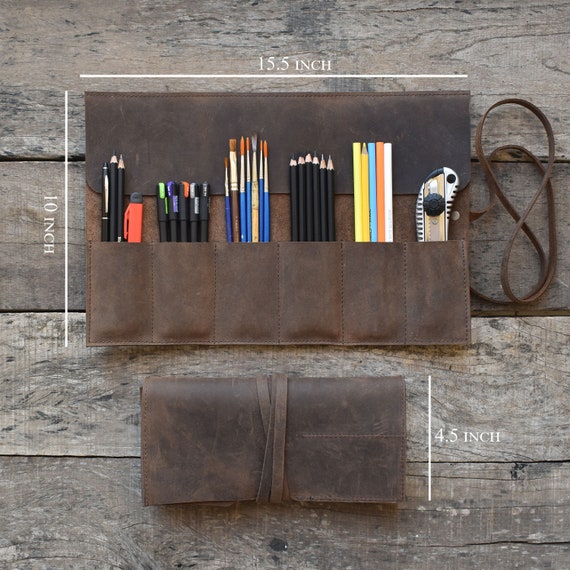 Buy Leather Pen Pencil Case Leather Pencil Roll, Leather Pencil Case,  Leather Tool Case, Paint Brush Holder, Craft Tool Roll, Pencil Wrap Online  in India 