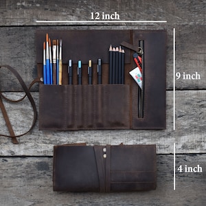 leather roll, artist roll, leather pencil roll, leather pencil case, leather tool case, paint brush holder, craft tool roll, Pencil Wrap