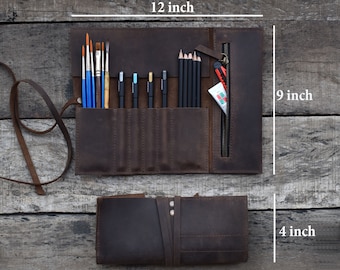 Personalized Leather Pencil Roll: Artist Brush & Tool Case