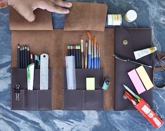 Leather Artist Roll: Handcrafted Pencil & Brush Case