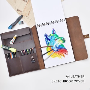 Blocco da disegno in pelle fatto a mano, custodia personalizzata per blocco da disegno A4, regali per artisti, portfolio da disegno, regalo personalizzato per pittore