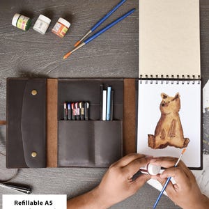 Handmade Leather A5 Sketchbook Cover | Personalized Graduation Gift image 1