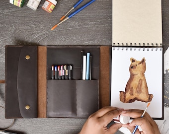 Handmade Leather A5 Sketchbook Cover | Personalized Graduation Gift