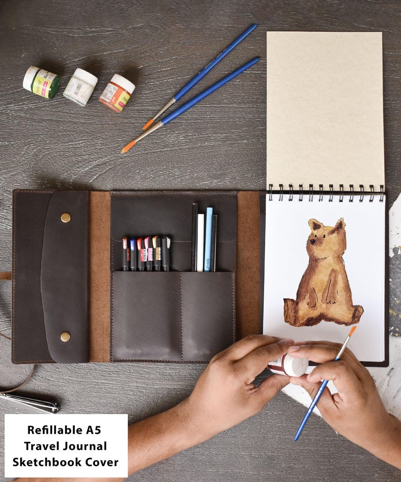 Handmade Leather A5 Sketchbook Cover | Personalized Graduation Gift image 1