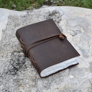 Regalo per la festa del papà per papà diario in pelle fatto a mano, diario di scrittura, marrone rustico, carta fatta a mano, carta con bordo frastagliato