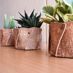 Set of 2, Indoor leather planter for home decor, Designer handmade plant pot for Gifting, balcony, leather plant holder for home and office image 2