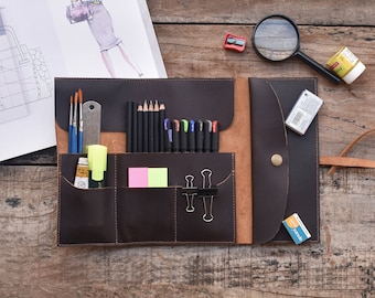 Personalized Leather Artist Roll: Pencil & Brush Case