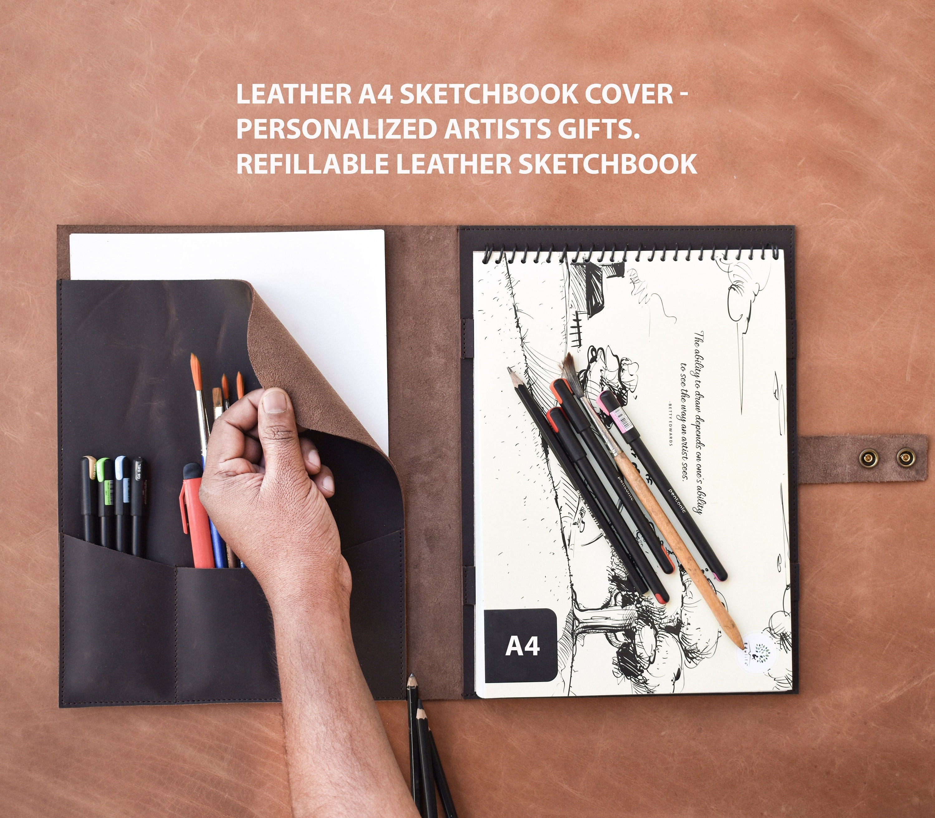 Rustic Leather A5 Sketchbook Cover Leather Drawing Book Cover Leather  Refillable Sketchbook Notebook Cover Journal Case 