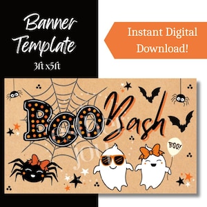Boo Bash Banner Painting Template – Cute Ghost & Spider Halloween Craft | Printable Kids Party Decor | Digital Download Halloween Banner