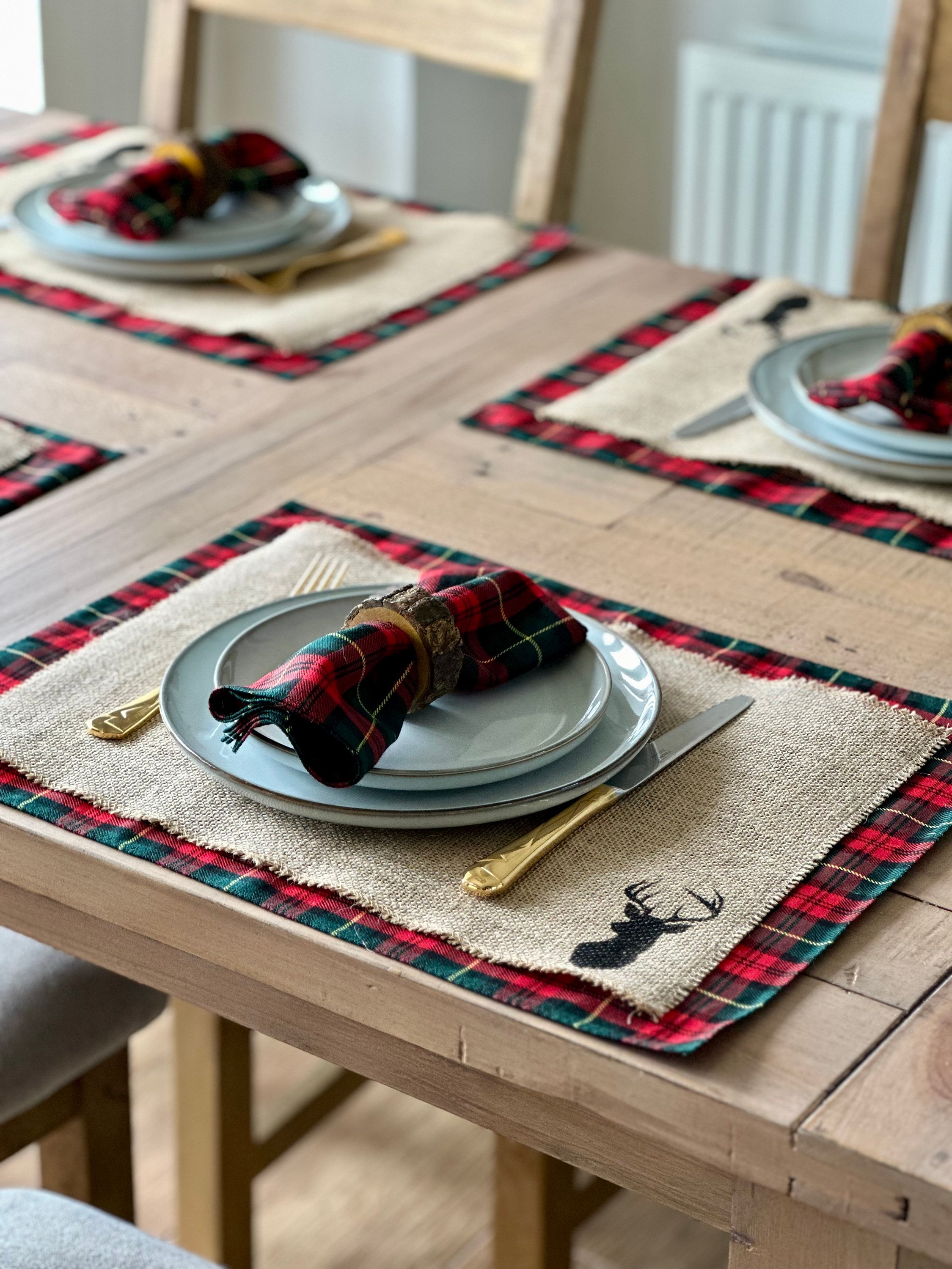 Set of Scottish Stag Placemats Christmas Hessian Placemats Etsy UK