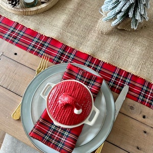 Scottish Christmas Table runner, Rustic Cabin Style Table Runner, Woodland Burlap Dinner Decor, Rustic Tartan Table decor, Farmhouse Decor image 4