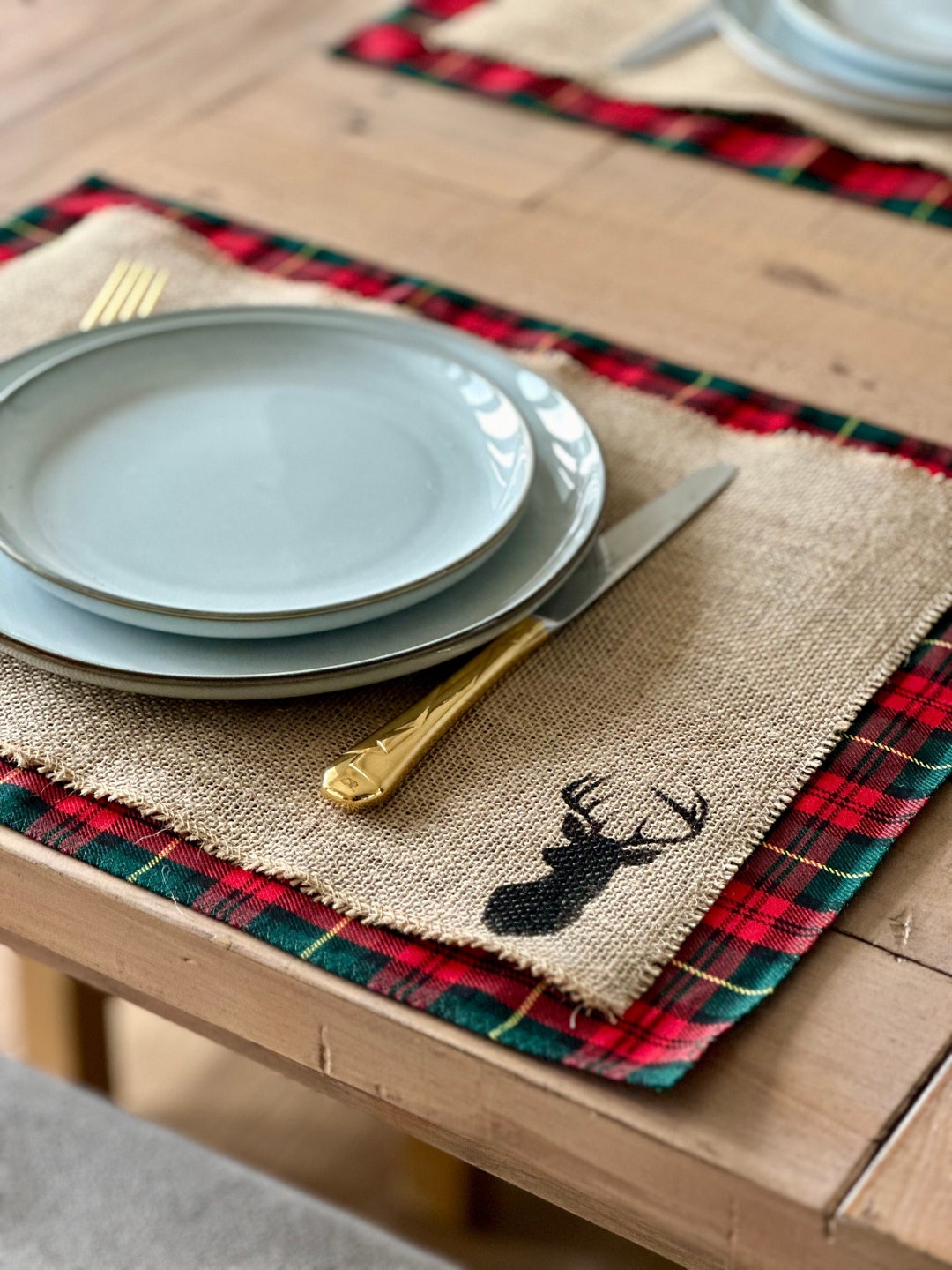 Set of Scottish Stag Placemats Christmas Hessian Placemats Etsy UK