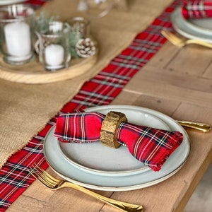Scottish Christmas Table runner, Rustic Cabin Style Table Runner, Woodland Burlap Dinner Decor, Rustic Tartan Table decor, Farmhouse Decor image 5