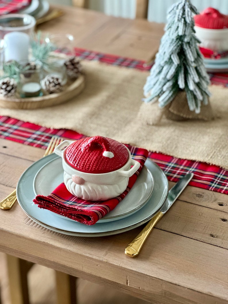 Scottish Christmas Table runner, Rustic Cabin Style Table Runner, Woodland Burlap Dinner Decor, Rustic Tartan Table decor, Farmhouse Decor image 6