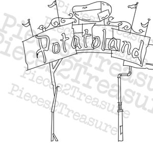 Potatoland, Parque de atracciones, Cortos, SVG, Letras de guión, Cricut SVG, Silhouette SVG, Archivo digital Vinyl Cut