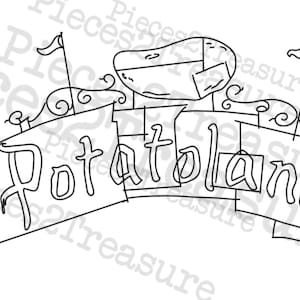 Potato Land, firmar parque de atracciones falso, pantalones cortos, SVG, letras de guión, Cricut SVG, silueta SVG, archivo digital de corte de vinilo