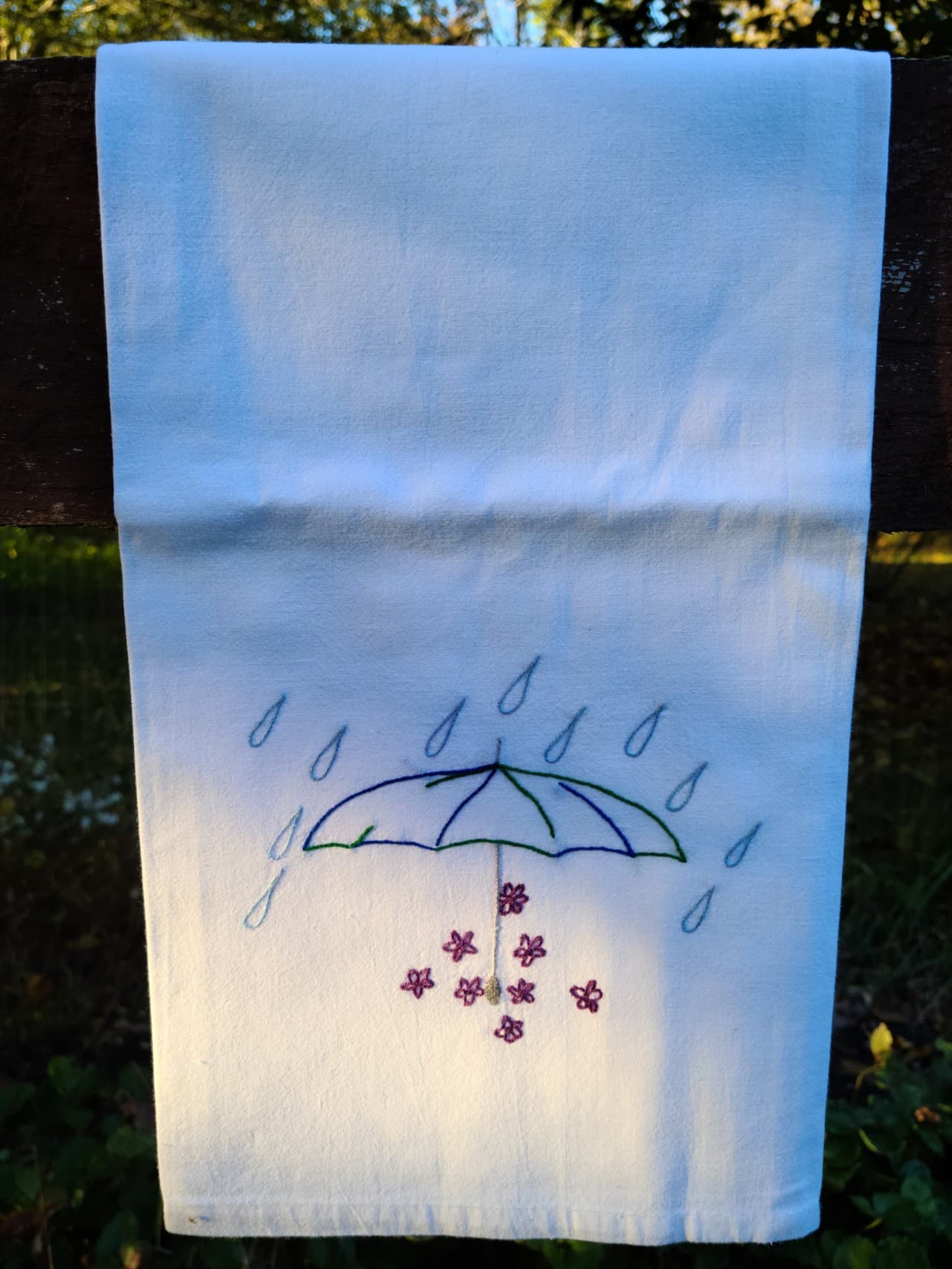 Umbrella design hand embroidered floursack towel Etsy