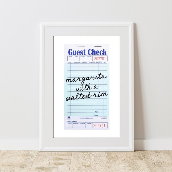 Guest Check Margarita Wall Art, Cocktail Drink Print, Aesthetic Kitchen Decor, Instant Download, Digital Printable Trendy Poster, Gift Idea