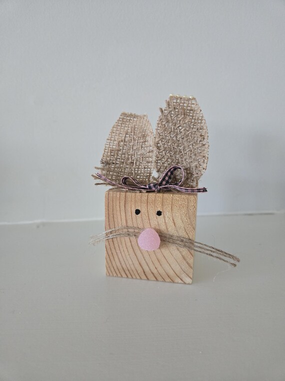 mini block easter bunny, easter decor, wood block bunny