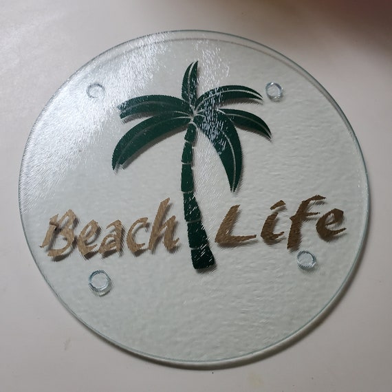 beach life, charcuterie board, beach life trivet, glass cutting board, round cutting board, hostess gift, bridal shower, gift for new home