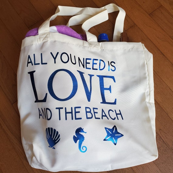 all you need is love and the beach, bag for women, beach bridesmaid gift, cruise tote bag, reusable grocery bag, sustainable bag,  beach bag