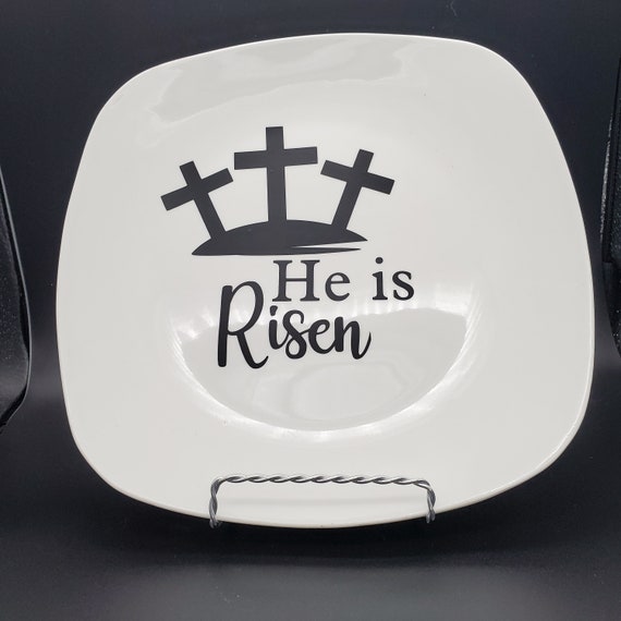 He is risen plate, decorative plate, display plate, Easter décor, religious gifts