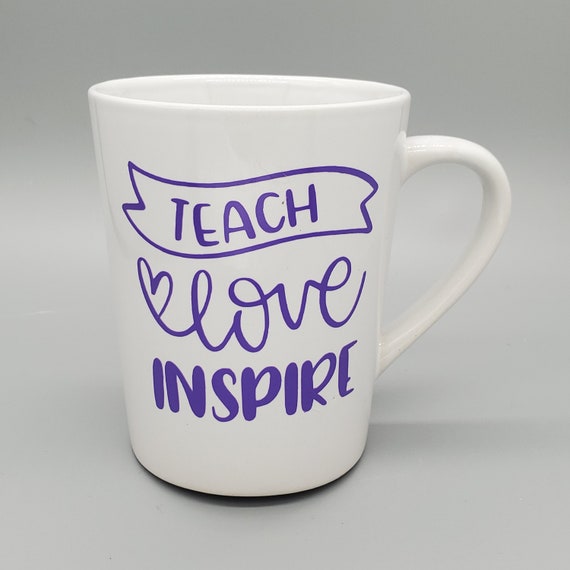 teach, love, inspire, teacher mug, Christmas gift for teacher