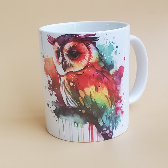 owl mug, watercolor owl, coffee mug,  gift for owl lover