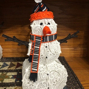 Lighted Lace Snowman (Dk Blue/Orange) - approx. 12 in. tall