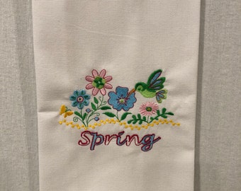 Embroidered ‘Spring’ kitchen towel