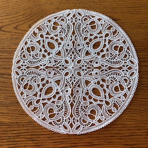 Embroidered White Lace Doily - 10 inch diameter